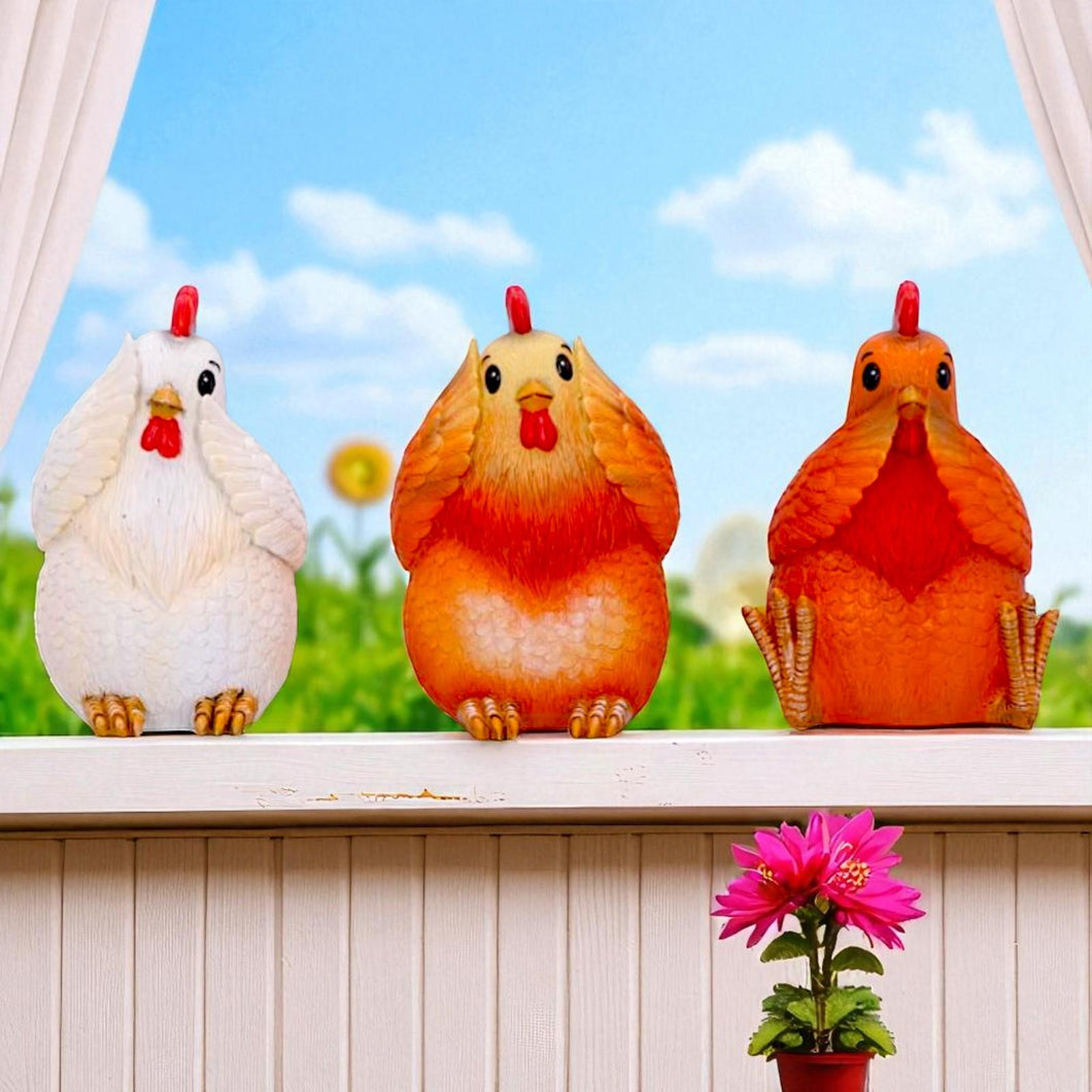 Three Wise Hens Figurines See No, Hear No, Speak No Evil Farmyard Art Decor