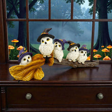Load image into Gallery viewer, Cute Witch Owls Sitting On Broom Statue Gothic Halloween Fantasy Ornament
