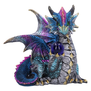 Mystical Crystal Ball Dragon Figurine | Fantasy Gothic Dragon Statue | Resin Ornament 15.5cm