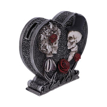 Load image into Gallery viewer, Till Death Do Us Part Skeleton Money Box | Gothic Couple Skull Heart Bank 17.1cm | Gothic Wedding Gift
