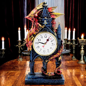 Gothic Red Dragon Clock Medieval Fantasy Timepiece Halloween Horror Home Decor