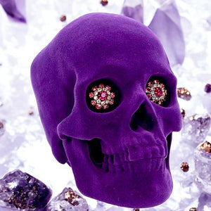 Gothic Purple Velvet Skull with Jewelled Eyes - Unique Gothic Home Decor Ornament