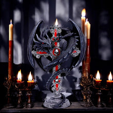 Laden Sie das Bild in den Galerie-Viewer, Anne Stokes Gothic Guardian Dragon Cross Candle Holder 26.5cm - Gothic Decor
