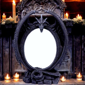 Gothic Dragon Mirror Fantasy Home Decor Figurine Halloween Spooky Free Standing Gift