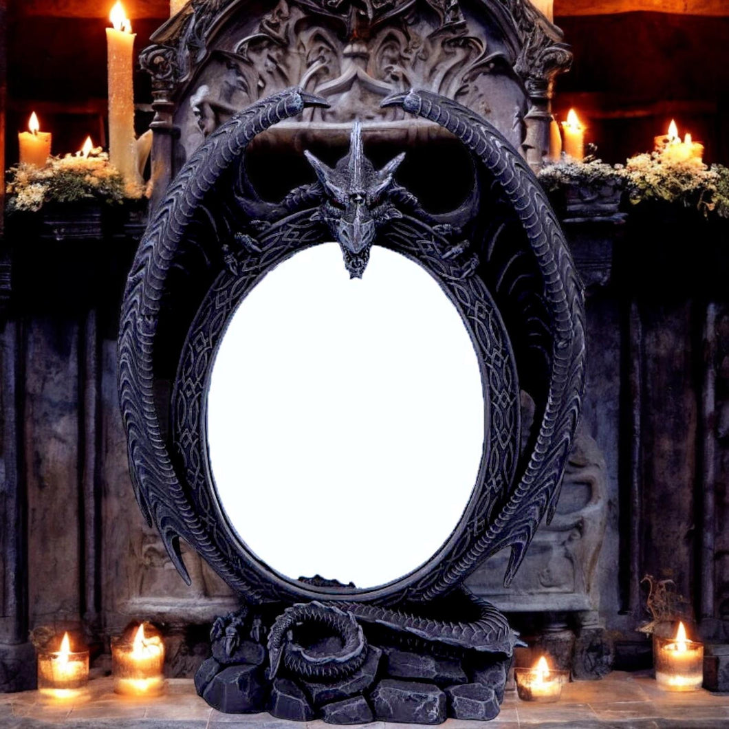 Gothic Dragon Mirror Fantasy Home Decor Figurine Halloween Spooky Free Standing Gift