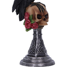Load image into Gallery viewer, Raven on Skull Gothic Figurine Celtic Rose Base Ornament Occult Horror Statue
