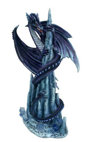 Statue de dragon bleu majestueux | Objet de collection fantastique en résine de 25,5 cm | Décor de créature mythique