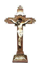 Load image into Gallery viewer, Osiris Trading UK Freestanding Gold Effect Crucifix Hanging Cross Resin Corpus Christi Jesus Christ Religious Wall Ornament
