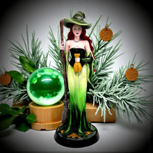 Load image into Gallery viewer, Prosperity Fantasy Witch Figurine with Broom and Gold Bag Gothic Wiccan Statue

