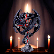 Laden Sie das Bild in den Galerie-Viewer, Anne Stokes Gothic Guardian Dragon Cross Candle Holder 26.5cm - Gothic Decor
