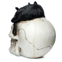 Load image into Gallery viewer, Witchcraft Black Cat on Skull Figurine Gothic Ornament Home Decor Resin Statue 14cm

