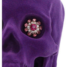 Charger l&#39;image dans la galerie, Gothic Purple Velvet Skull with Jewelled Eyes - Unique Gothic Home Decor Ornament
