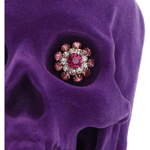 Gothic Purple Velvet Skull with Jewelled Eyes - Unique Gothic Home Decor Ornament