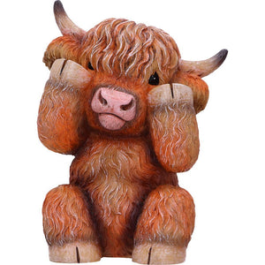 Highland Cow Three Wise Statues Cute Farm Animal Figurines Scottish Gift Home