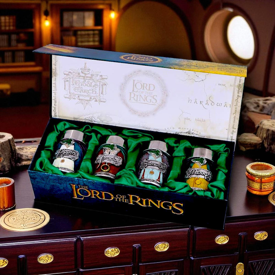 Lord of the Rings Hobbit Shot Glass Set Official Frodo, Sam, Merry, Pippin Cups