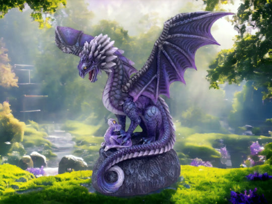 Enchanted Amethyst Dragon Duo Sculpture - Majestic Purple Figurine - Mystical Fantasy Art Resin Statue - Whimsical Creature Home Decor