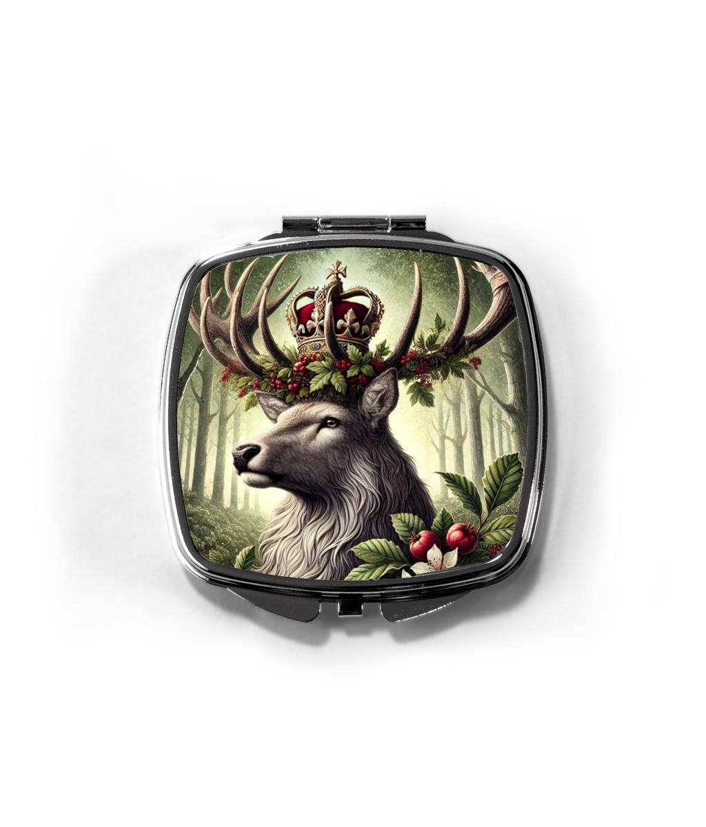 Majestic Royal Stag Compact Mirror - Elegant Woodland Design, Portable Handbag Accessory, Perfect Gift for Nature Lovers