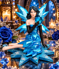 Laden Sie das Bild in den Galerie-Viewer, Blue Fairy Figurine Sapphire Heart Seated Fantasy Ornament Gothic Fairy Decor

