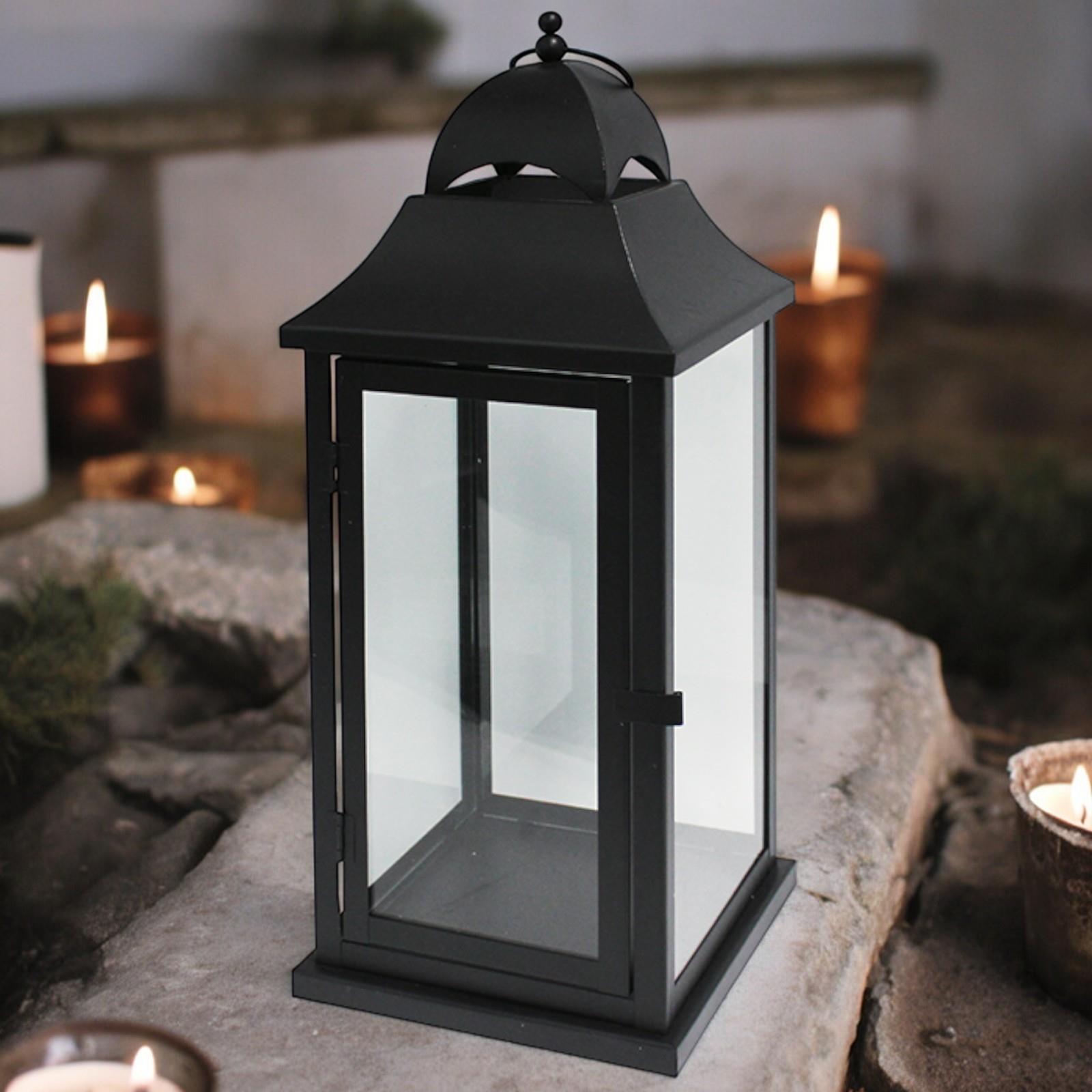 Bougeoir Lanterne D'extérieur En Métal Noir 14x14x37 Cm - Décoration Jardin/terrasse - Neuf