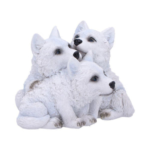 Adorable Wolf Cub Figurine Trio Realistic Pups Ornament Fantasy Nature Statue