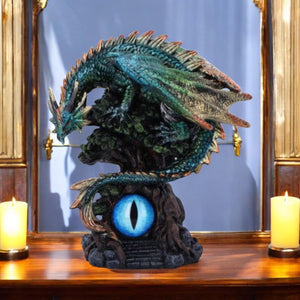 Dragon Figurine with Mystical Eye | Hand-Painted Gothic Fantasy Resin Statue