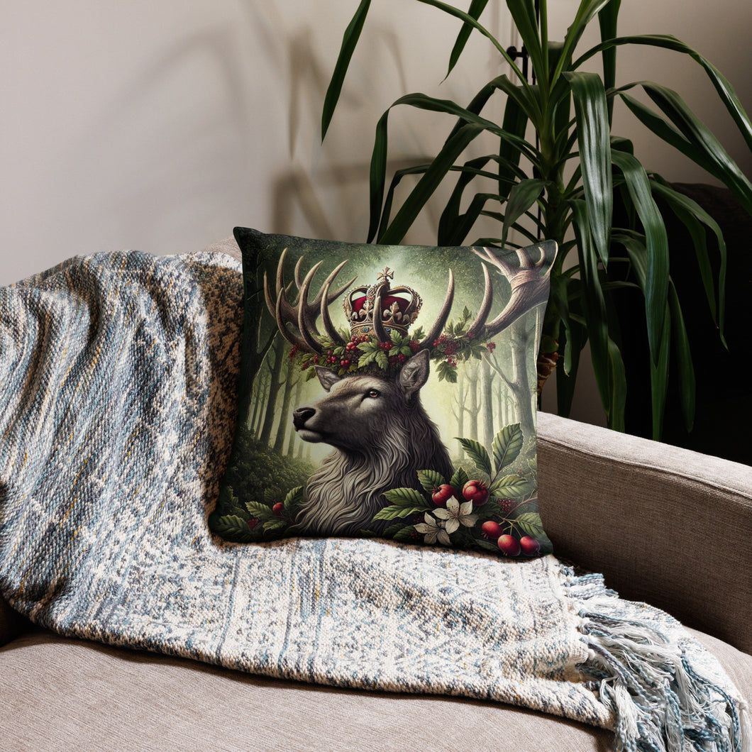 Sovereign Stag Cushion - Regal Woodland Decor, Nature-Inspired Throw Pillow, Stag Crown Design, Forest Wildlife Home Accent