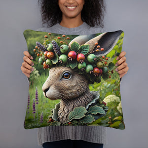 Royal Hare Woodland Inspired Cushion - Decorative Throw Pillow with Hare Bust in Nature