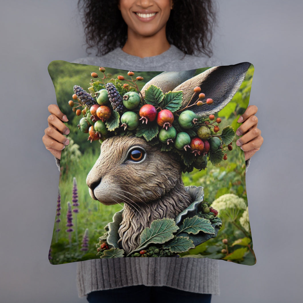 Royal Hare Woodland Inspired Cushion - Decorative Throw Pillow with Hare Bust in Nature