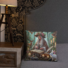 Load image into Gallery viewer, Mystical Forest Witch Cushion - Enchanting 18&quot; x 18&quot; Wiccan Decor, Magical Nature Pillow
