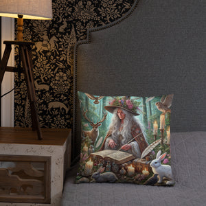 Mystical Forest Witch Cushion - Enchanting 18" x 18" Wiccan Decor, Magical Nature Pillow