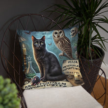 Load image into Gallery viewer, Magical World Inspired Cushion | Enchanted Black Cat, Owl &amp; Ouija Board Design | Witchy Home Decor | Mystical Gothic Pillow
