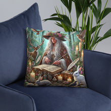 Load image into Gallery viewer, Mystical Forest Witch Cushion - Enchanting 18&quot; x 18&quot; Wiccan Decor, Magical Nature Pillow
