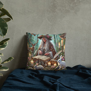 Mystical Forest Witch Cushion - Enchanting 18" x 18" Wiccan Decor, Magical Nature Pillow