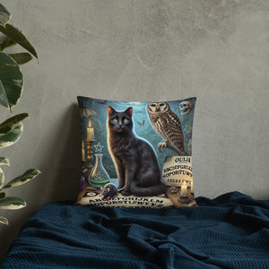 Magical World Inspired Cushion | Enchanted Black Cat, Owl & Ouija Board Design | Witchy Home Decor | Mystical Gothic Pillow