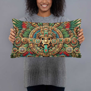 Ancient Mayan God Kukulkan Motif Cushion - Decorative Throw Pillow, Aztec-Inspired Home Decor, Vibrant Cultural Accent