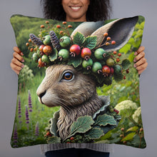 Load image into Gallery viewer, Royal Hare Woodland Inspired Cushion - Decorative Throw Pillow with Hare Bust in Nature
