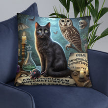 Load image into Gallery viewer, Magical World Inspired Cushion | Enchanted Black Cat, Owl &amp; Ouija Board Design | Witchy Home Decor | Mystical Gothic Pillow
