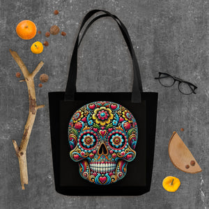 Vibrant Day of the Dead Skull Tote Bag - Colorful Sugar Skull Art - Dia de los Muertos Bag - Mexican Festival Tote - Eco-Friendly Reusable Bag