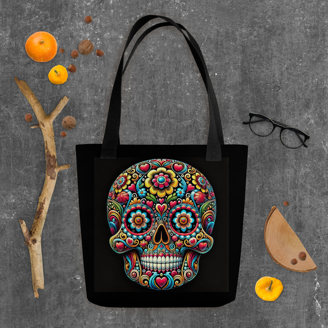 Vibrant Day of the Dead Skull Tote Bag - Colorful Sugar Skull Art - Dia de los Muertos Bag - Mexican Festival Tote - Eco-Friendly Reusable Bag