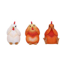 Load image into Gallery viewer, Three Wise Hens Figurines See No, Hear No, Speak No Evil Farmyard Art Decor
