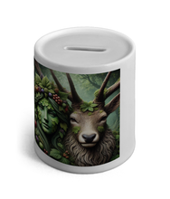 Load image into Gallery viewer, Forest Soul Mates Green Goddess and Stag Wicca Pagan Money Box - Enchanted Forest Art, Spiritual Savings Bank, Mystical Decor
