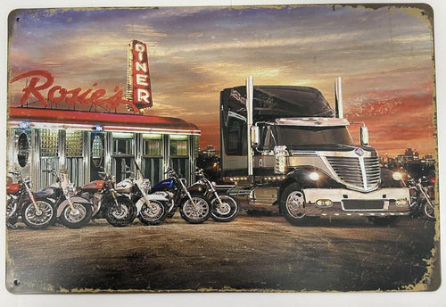 Vintage Style Truck and Bikes American Diner Metal Sign - Retro Wall Decor for Nostalgic Vibes Man Cave Garage Shed-OsirisTradingUK