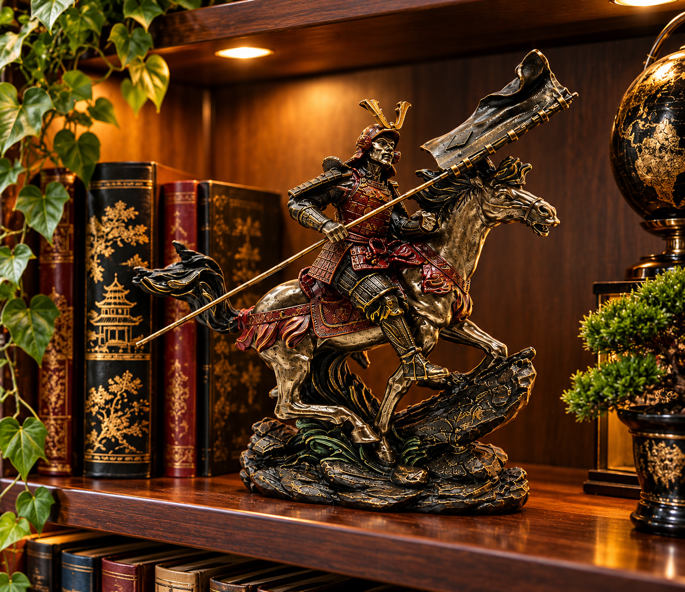 Copper Path Design Japanese Samurai Horse Rider Figurine Oriental Bronze Effect Statue Or ...