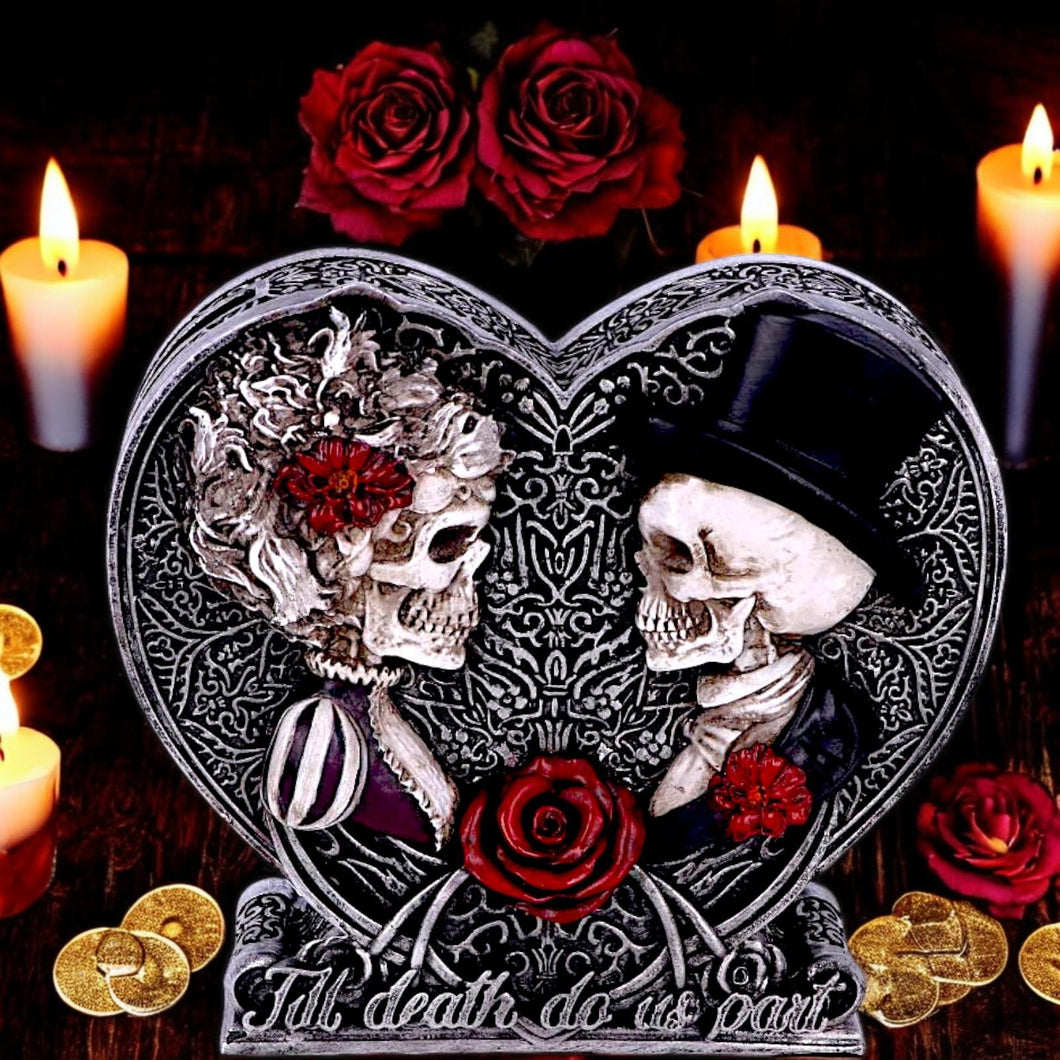 Till Death Do Us Part Skeleton Money Box | Gothic Couple Skull Heart Bank 17.1cm | Gothic Wedding Gift