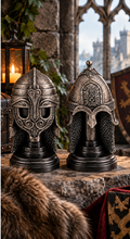 Load image into Gallery viewer, Pair of Medieval Knight Helmet Statues Gothic Armour Figurines Silver 15.8cm
