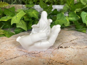 Intricate Alabaster La Pieta Statue in Protective Hand Exquisite 7 cm Sculpture-OsirisTradingUK