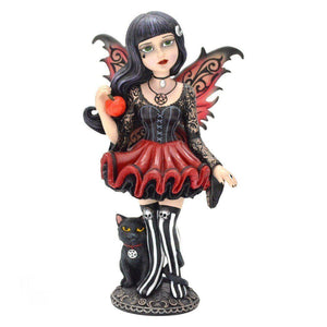 Hazel Gothic Fairy Figurine 16cm - Black Cat Fantasy Ornament, Hand-Painted Decor