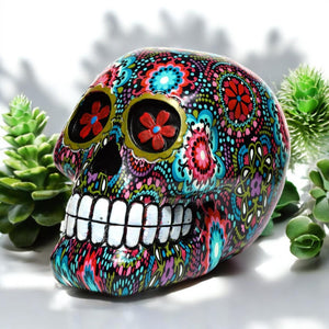 Mexican Day of the Dead Skull Figurine - Floral Resin Decor 14.5cm