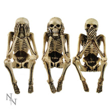 Load image into Gallery viewer, Three Wise Skeleton Figurines | Gothic See No Evil, Hear No Evil, Speak No Evil Decor
