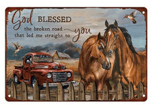 Load image into Gallery viewer, Inspirational God Blessed Metal Wall Plaque Horses Truck Country Home Sign
